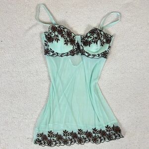 Rampage Fairy Y2K Mcbling Mint and Brown Trim Bustier Slip